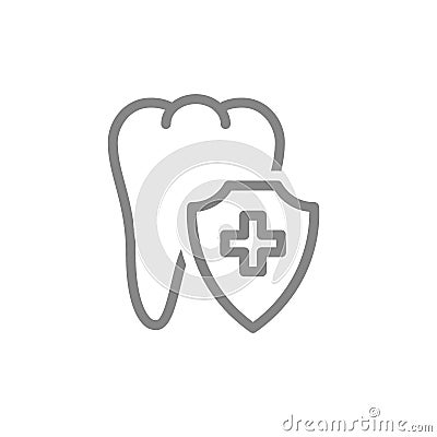 Healthy protected tooth line icon. First aid for tooth diseases symbol Vector Illustration