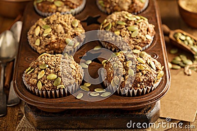 Healthy pumpkin muffins with seeds Stock Photo