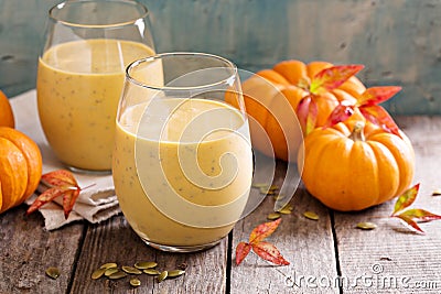 Healthy pumpkin smoothie with chia seed in glasses Stock Photo