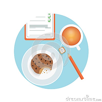 Healthy quick snack with cup of coffee, biscuit Vector Illustration
