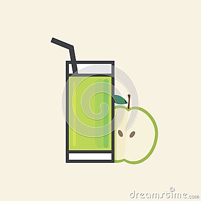 Healthy Refreshment A Glass Of Apple Fruit Juice. Vector Illustration