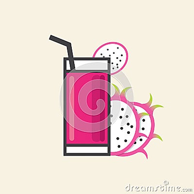 Healthy Refreshment A Glass Of Dragon Fruit Juice. Vector Illustration