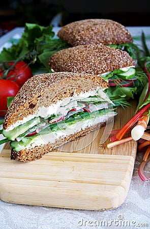 Healthy rye bread sandwich cut in half Stock Photo