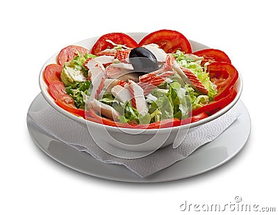 Healthy salad with crabmeat and vegetables Stock Photo