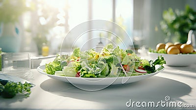 Healthy salad greens on a white plate Stock Photo