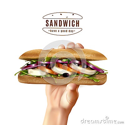 Healthy Sandwich In Hand Realistic Image Vector Illustration