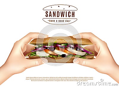 Healthy Sandwich In Hands Realistic Image Vector Illustration