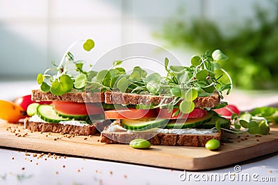 Healthy sandwiches on top of a white marble countertop Stock Photo