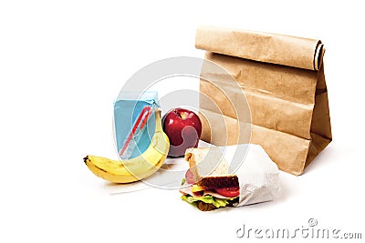 Healthy School Lunch with brown bag Stock Photo