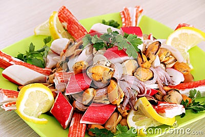 Healthy sea food on plate Stock Photo