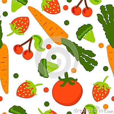 Healthy seamless pattern with vegetables in style cartoon. Stock Photo