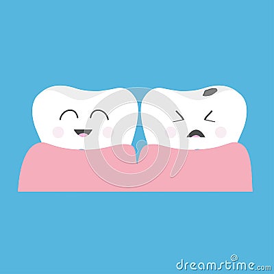 Healthy smiling tooth gum icon. Crying bad ill teeth caries care. Cute character set. Oral dental hygiene. Baby background. Flat d Vector Illustration