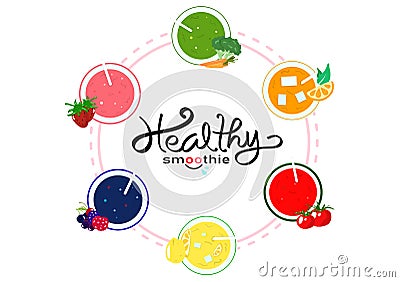 Healthy smoothie balance diet menu, banner template food and drinking product, vegetable and fruit juicy concept on white space Vector Illustration