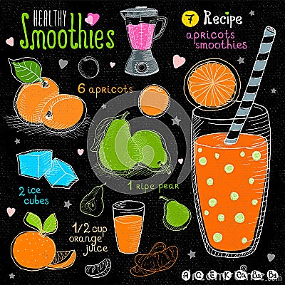 Healthy smoothie recipe set. Vector Illustration