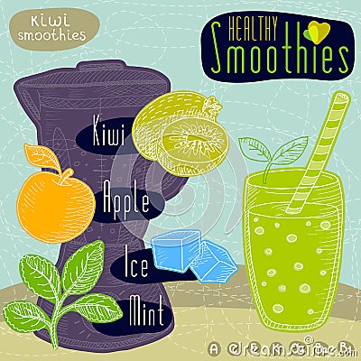 Healthy smoothie recipe set. Vector Illustration