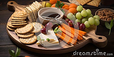 A healthy snack plate with vegetable sticks cheese and cr three generative AI Stock Photo