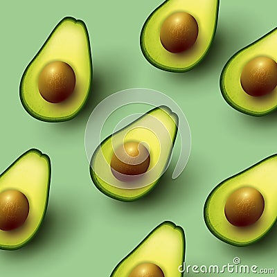 Healthy Sliced Avocado Background Vector Illustration