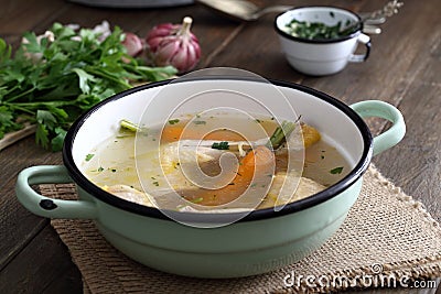 Healthy soup in pot Stock Photo