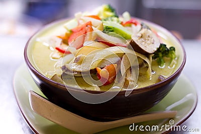 Healthy and Spicy Thai Green Curry Bowl Stock Photo
