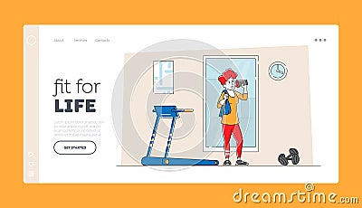 Healthy Sport Lifestyle Landing Page Template. Athletic Sportswoman Character Drinking Fresh Water Vector Illustration