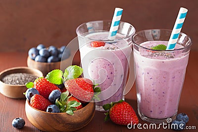 Healthy strawberry blueberry smoothie with chia seed Stock Photo