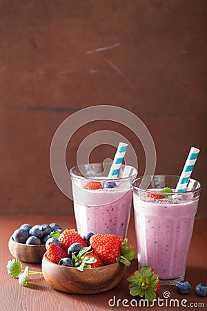 Healthy strawberry blueberry smoothie with chia seed Stock Photo