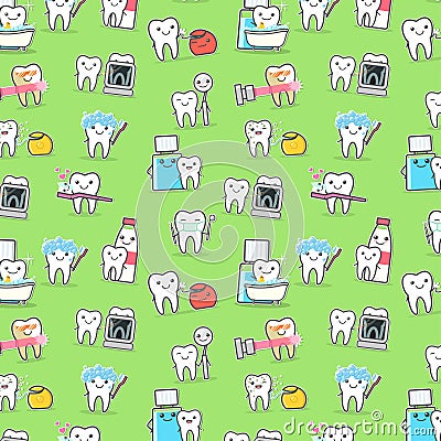 Healthy Teeth care treatment and hygiene seamless pattern. Vector Illustration