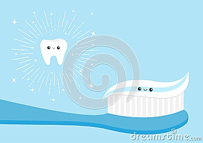 Healthy tooth icon set. Toothbrush toothpaste. Cartoon character. Vector Illustration