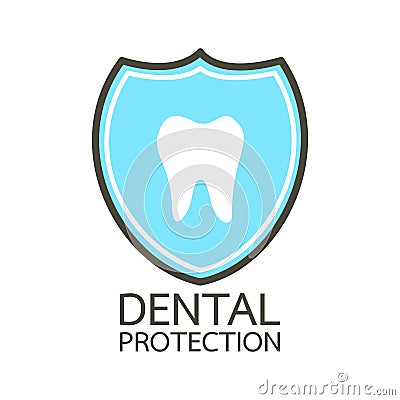 Healthy tooth by protection by shield (good for dental health care and hygiene) - teeth cartoon vector flat style Vector Illustration