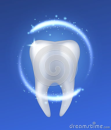 Healthy tooth. Realistic white shining human teeth, enamel whitening, dentist hygienist, dental care protection, vector Vector Illustration