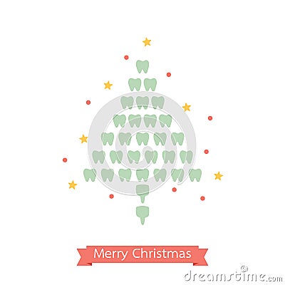 Healthy tooth in the shape of Christmas tree for Merry Christmas and Happy New Year, dental care concept Vector Illustration