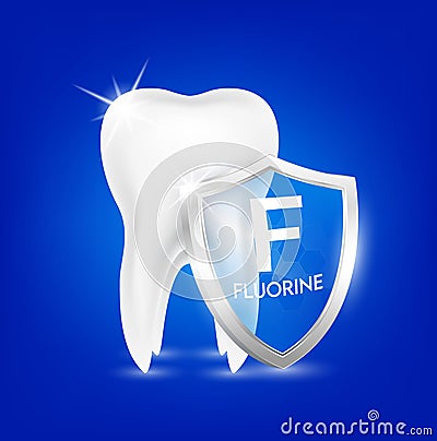 Healthy tooth and shield aluminum transparent fluorine. Teeth gums healthy sparkling white. Used in children dentist clinic. Medic Vector Illustration
