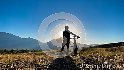 Cycling trips, journeys and successful adventurous travels can positively change a person`s mood Stock Photo