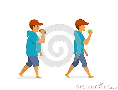 Healthy and unhealthy eating habits, before and after Vector Illustration