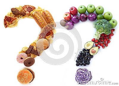 Healthy unhealthy food choices Stock Photo