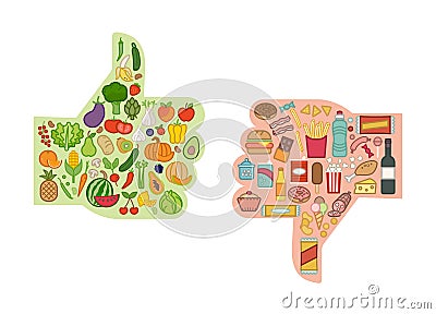Healthy and unhealthy food Vector Illustration