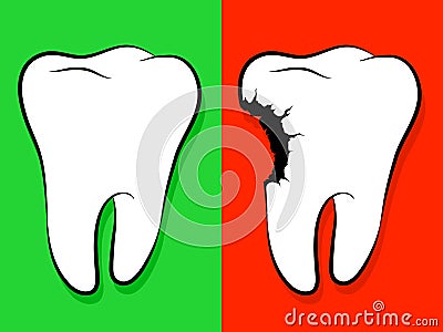 Healthy And Unhealthy Tooth Cartoon caries Vector Illustration