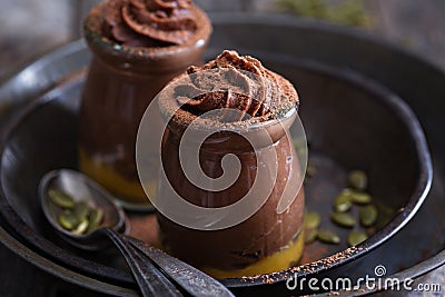 Healthy vegan chocolate pumpkin pudding Stock Photo