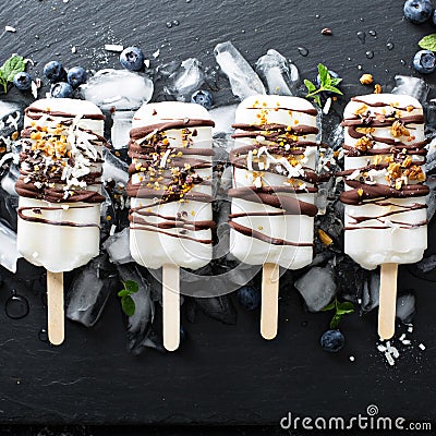 Healthy vegan coconut popsicles Stock Photo