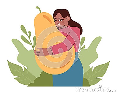 Healthy vegan diet. Character cooking or eating fresh vegetables, Vector Illustration