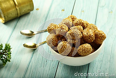 Delicious Indian vegetarian sweets- sesame balls, Stock Photo