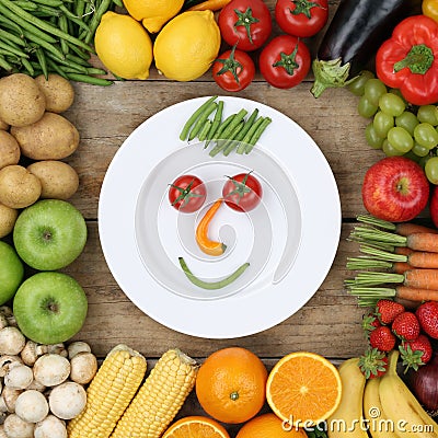 Healthy vegan eating smiling face from vegetables Stock Photo
