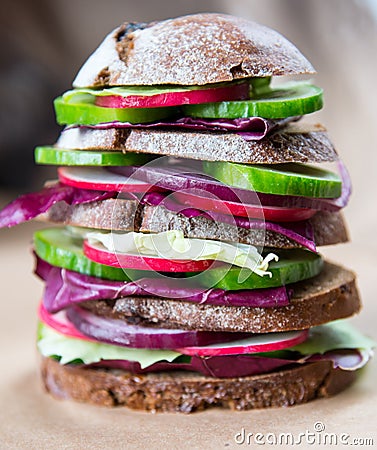 Healthy vegan sandwich with fresh vegetables Stock Photo