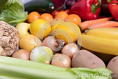 Healthy vegetables on a gray background with copy space. Banner Online shop concept Stock Photo