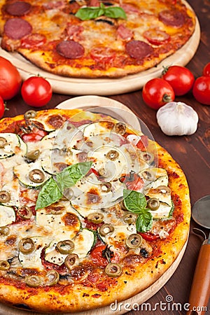 Healthy vegetables and mushrooms pizza Stock Photo