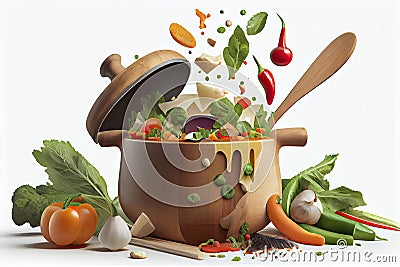 Healthy vegetarian eating and cooking with various flying chopped vegetables ingredients Stock Photo