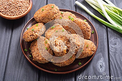 Fried buckwheat cutlets Stock Photo