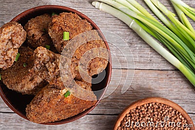 Fried buckwheat cutlets Stock Photo