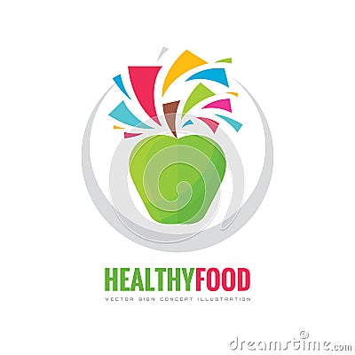 Healthy vegetarian food - business logo template concept illustration. Fresh juice creative sign. Green apple symbol. Vector Illustration