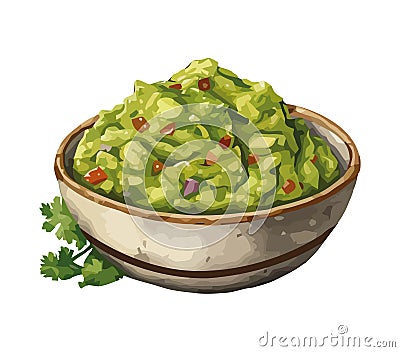 Healthy vegetarian guacamole in a fresh bowl Vector Illustration